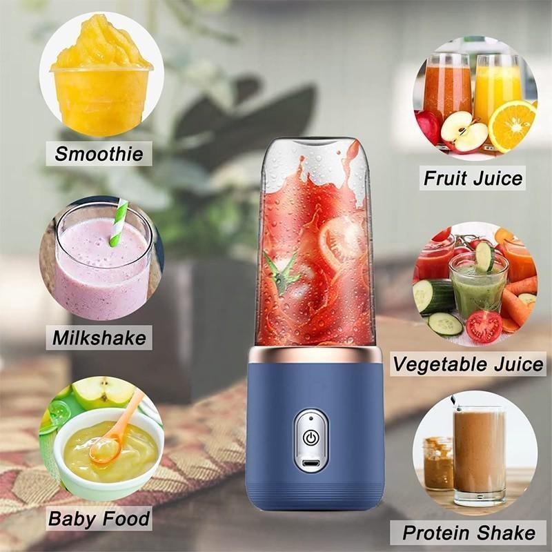 Electric Juicer 6 Blades USB Smoothie Blender Portable Wireless Mini Charging Fruit Squeezer Ice Crush Cup Kitchen Tool