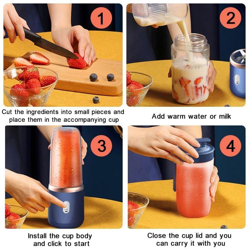 Electric Juicer 6 Blades USB Smoothie Blender Portable Wireless Mini Charging Fruit Squeezer Ice Crush Cup Kitchen Tool
