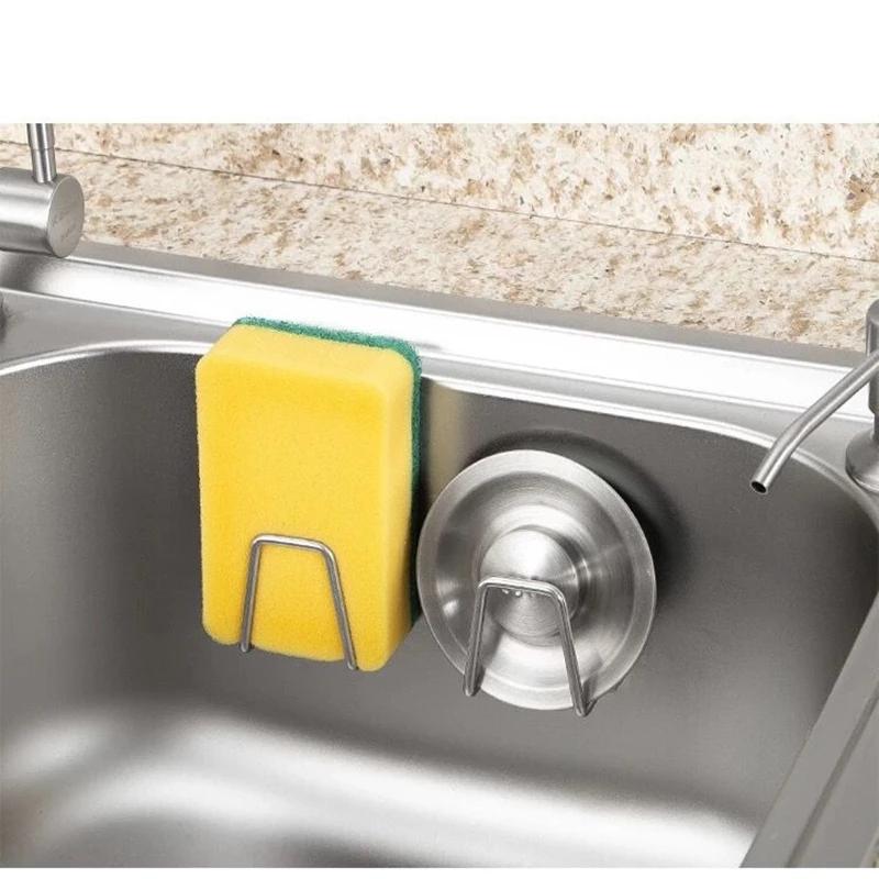 Sponge Holder for Kitchen Sink Self Adhesive Drain Drying Rack Kitchen Wall Hooks Accessories Dish Sponge and Brush Holder