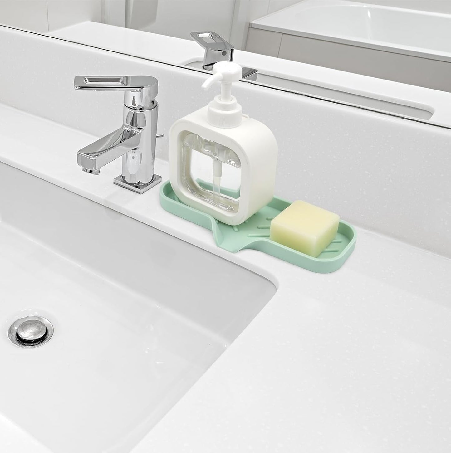 Silicone Faucet Mat Kitchen Sink Tray Soap Dispenser Sponge Drain Pad Sink Splash Drying Mat Countertop Storage Tray Soap Tray