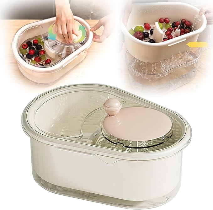 Fruit Washer Bowl - Veggie Spinner, Fruit And Veg Washer | Kitchen Scrubber, Labor-Saving, Efficient Cleaning For Berries, Fruits & Vegetables, Greens
