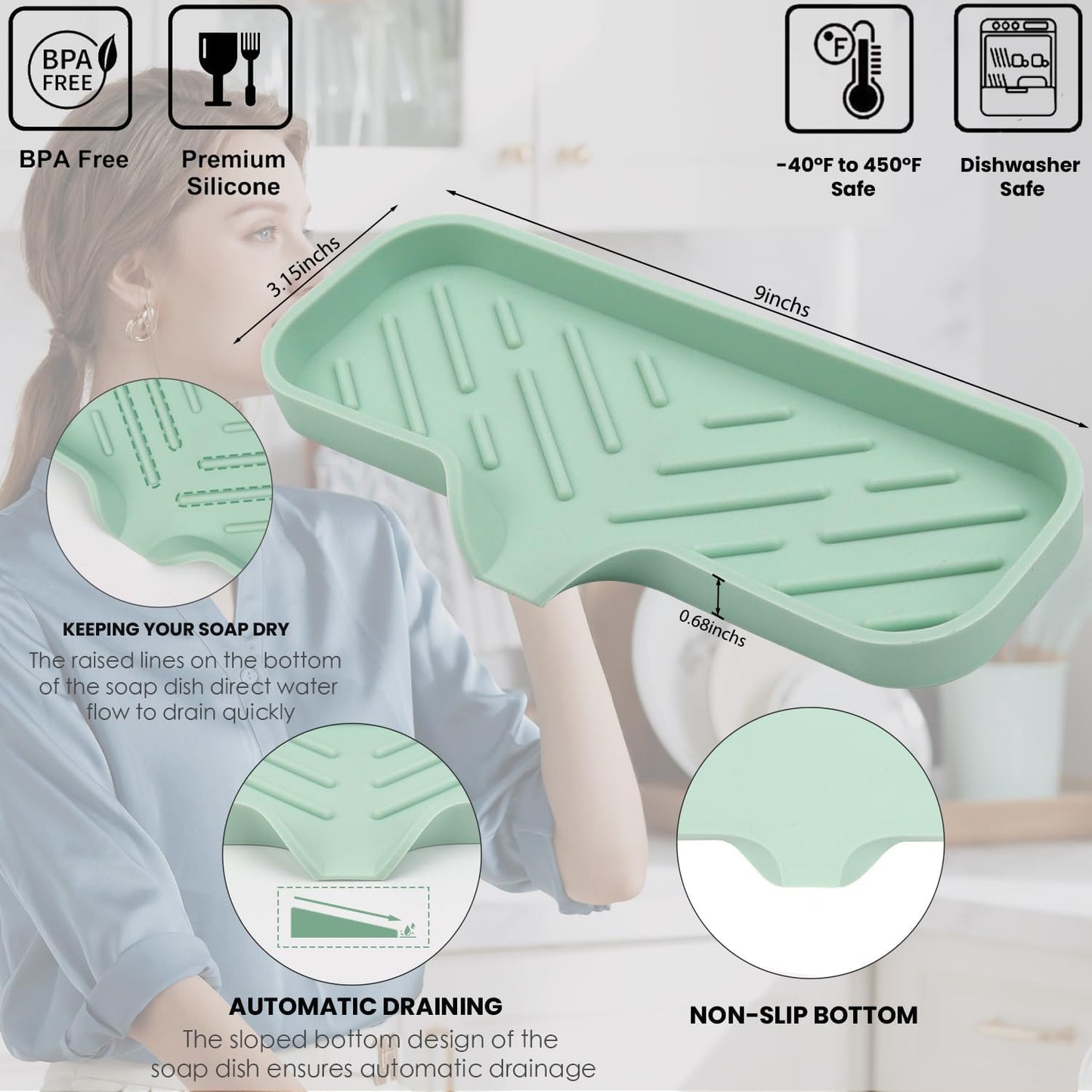 Silicone Faucet Mat Kitchen Sink Tray Soap Dispenser Sponge Drain Pad Sink Splash Drying Mat Countertop Storage Tray Soap Tray