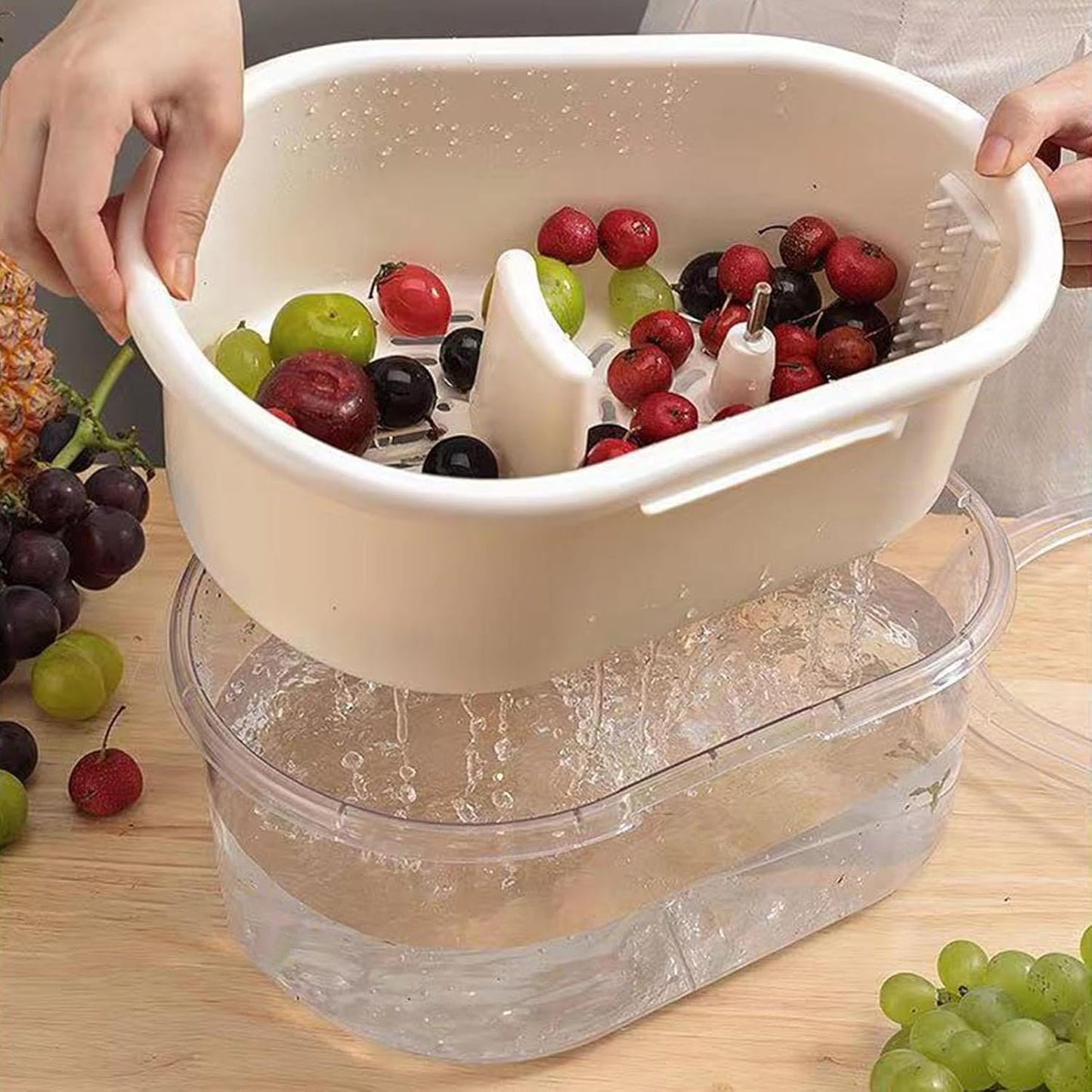 Fruit Washer Bowl - Veggie Spinner, Fruit And Veg Washer | Kitchen Scrubber, Labor-Saving, Efficient Cleaning For Berries, Fruits & Vegetables, Greens