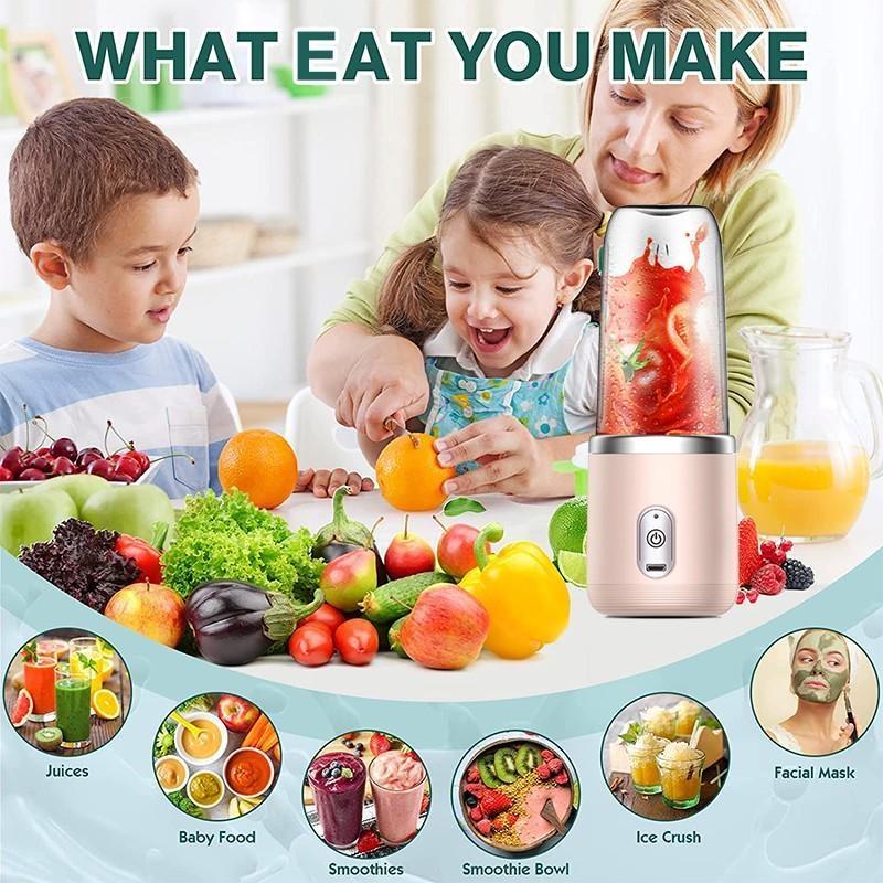 Electric Juicer 6 Blades USB Smoothie Blender Portable Wireless Mini Charging Fruit Squeezer Ice Crush Cup Kitchen Tool