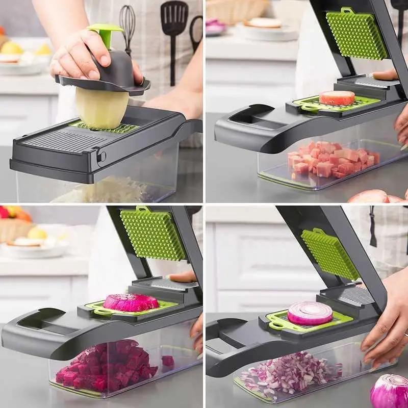 Multifunctional vegetable chopper 14/16 in one chopper handle food grate chopper kitchen vegetable slicer dicing machine cutting