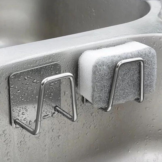 Sponge Holder for Kitchen Sink Self Adhesive Drain Drying Rack Kitchen Wall Hooks Accessories Dish Sponge and Brush Holder